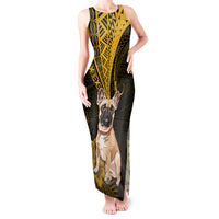 Personalised Polynesian Pacific Bulldog Tank Maxi Dress With Gold Hawaii Tribal Tattoo Patterns - Wonder Print Shop