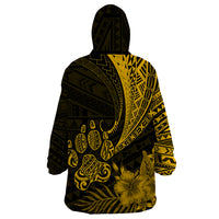 Personalised Polynesian Pacific Bulldog Wearable Blanket Hoodie With Gold Hawaii Tribal Tattoo Patterns - Wonder Print Shop
