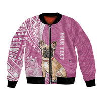 Personalised Polynesian Pacific Bulldog Bomber Jacket With Pink Hawaii Tribal Tattoo Patterns LT7 - Wonder Print Shop