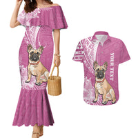 Personalised Polynesian Pacific Bulldog Couples Matching Mermaid Dress And Hawaiian Shirt With Pink Hawaii Tribal Tattoo Patterns LT7 - Wonder Print Shop