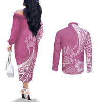 personalised-polynesian-pacific-bulldog-couples-matching-off-the-shoulder-long-sleeve-dress-and-long-sleeve-button-shirts-with-pink-hawaii-tribal-tattoo-patterns