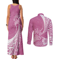 Personalised Polynesian Pacific Bulldog Couples Matching Tank Maxi Dress and Long Sleeve Button Shirts With Pink Hawaii Tribal Tattoo Patterns LT7 - Wonder Print Shop