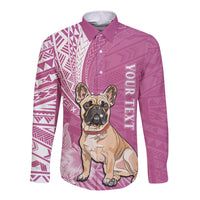 Personalised Polynesian Pacific Bulldog Long Sleeve Button Shirt With Pink Hawaii Tribal Tattoo Patterns - Wonder Print Shop