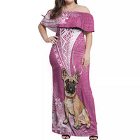 Personalised Polynesian Pacific Bulldog Off Shoulder Maxi Dress With Pink Hawaii Tribal Tattoo Patterns - Wonder Print Shop