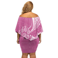 Personalised Polynesian Pacific Bulldog Off Shoulder Short Dress With Pink Hawaii Tribal Tattoo Patterns - Wonder Print Shop