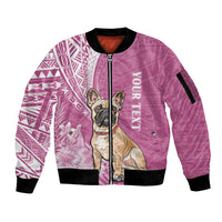 Personalised Polynesian Pacific Bulldog Sleeve Zip Bomber Jacket With Pink Hawaii Tribal Tattoo Patterns - Wonder Print Shop