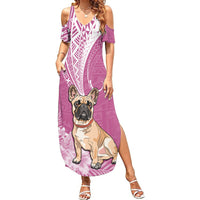 Personalised Polynesian Pacific Bulldog Summer Maxi Dress With Pink Hawaii Tribal Tattoo Patterns - Wonder Print Shop