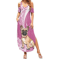 Personalised Polynesian Pacific Bulldog Summer Maxi Dress With Pink Hawaii Tribal Tattoo Patterns - Wonder Print Shop