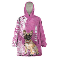 Personalised Polynesian Pacific Bulldog Wearable Blanket Hoodie With Pink Hawaii Tribal Tattoo Patterns - Wonder Print Shop