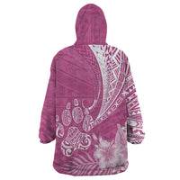 Personalised Polynesian Pacific Bulldog Wearable Blanket Hoodie With Pink Hawaii Tribal Tattoo Patterns - Wonder Print Shop