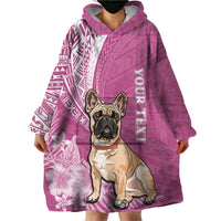 Personalised Polynesian Pacific Bulldog Wearable Blanket Hoodie With Pink Hawaii Tribal Tattoo Patterns - Wonder Print Shop