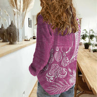 Personalised Polynesian Pacific Bulldog Women Casual Shirt With Pink Hawaii Tribal Tattoo Patterns - Wonder Print Shop