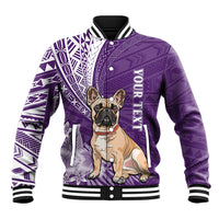 Personalised Polynesian Pacific Bulldog Baseball Jacket With Violet Hawaii Tribal Tattoo Patterns LT7 - Wonder Print Shop