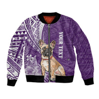 Personalised Polynesian Pacific Bulldog Bomber Jacket With Violet Hawaii Tribal Tattoo Patterns LT7 - Wonder Print Shop