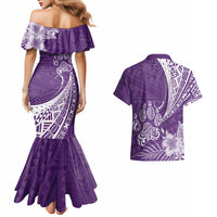 Personalised Polynesian Pacific Bulldog Couples Matching Mermaid Dress And Hawaiian Shirt With Violet Hawaii Tribal Tattoo Patterns LT7 - Wonder Print Shop