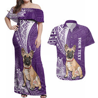 Personalised Polynesian Pacific Bulldog Couples Matching Off Shoulder Maxi Dress and Hawaiian Shirt With Violet Hawaii Tribal Tattoo Patterns LT7 - Wonder Print Shop