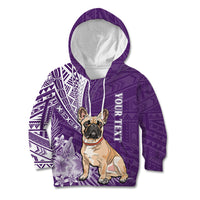 Personalised Polynesian Pacific Bulldog Kid Hoodie With Violet Hawaii Tribal Tattoo Patterns - Wonder Print Shop