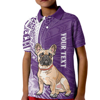 Personalised Polynesian Pacific Bulldog Kid Polo Shirt With Violet Hawaii Tribal Tattoo Patterns - Wonder Print Shop