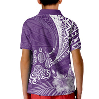 Personalised Polynesian Pacific Bulldog Kid Polo Shirt With Violet Hawaii Tribal Tattoo Patterns - Wonder Print Shop