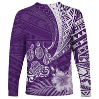 Personalised Polynesian Pacific Bulldog Long Sleeve Shirt With Violet Hawaii Tribal Tattoo Patterns - Wonder Print Shop