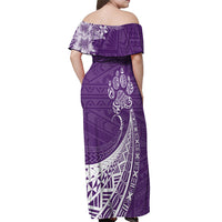 Personalised Polynesian Pacific Bulldog Off Shoulder Maxi Dress With Violet Hawaii Tribal Tattoo Patterns - Wonder Print Shop