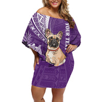 Personalised Polynesian Pacific Bulldog Off Shoulder Short Dress With Violet Hawaii Tribal Tattoo Patterns - Wonder Print Shop