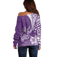 Personalised Polynesian Pacific Bulldog Off Shoulder Sweater With Violet Hawaii Tribal Tattoo Patterns - Wonder Print Shop