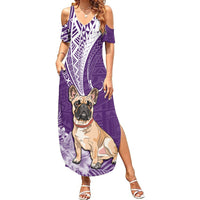 Personalised Polynesian Pacific Bulldog Summer Maxi Dress With Violet Hawaii Tribal Tattoo Patterns - Wonder Print Shop