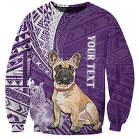 Personalised Polynesian Pacific Bulldog Sweatshirt With Violet Hawaii Tribal Tattoo Patterns - Wonder Print Shop