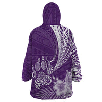 Personalised Polynesian Pacific Bulldog Wearable Blanket Hoodie With Violet Hawaii Tribal Tattoo Patterns - Wonder Print Shop