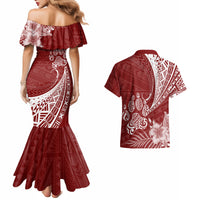 Personalised Polynesian Pacific Bulldog Couples Matching Mermaid Dress And Hawaiian Shirt With Red Hawaii Tribal Tattoo Patterns LT7 - Wonder Print Shop