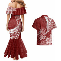 Personalised Polynesian Pacific Bulldog Couples Matching Mermaid Dress And Hawaiian Shirt With Red Hawaii Tribal Tattoo Patterns LT7 - Wonder Print Shop