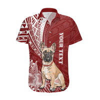 Personalised Polynesian Pacific Bulldog Hawaiian Shirt With Red Hawaii Tribal Tattoo Patterns - Wonder Print Shop