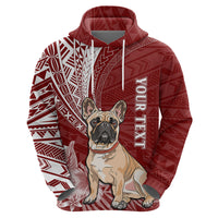 Personalised Polynesian Pacific Bulldog Hoodie With Red Hawaii Tribal Tattoo Patterns - Wonder Print Shop
