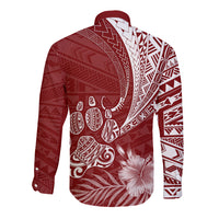 Personalised Polynesian Pacific Bulldog Long Sleeve Button Shirt With Red Hawaii Tribal Tattoo Patterns - Wonder Print Shop