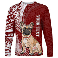 Personalised Polynesian Pacific Bulldog Long Sleeve Shirt With Red Hawaii Tribal Tattoo Patterns - Wonder Print Shop
