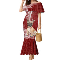 Personalised Polynesian Pacific Bulldog Mermaid Dress With Red Hawaii Tribal Tattoo Patterns - Wonder Print Shop