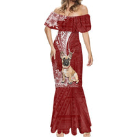Personalised Polynesian Pacific Bulldog Mermaid Dress With Red Hawaii Tribal Tattoo Patterns - Wonder Print Shop