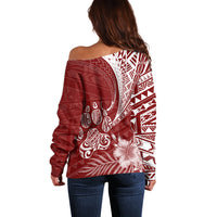 Personalised Polynesian Pacific Bulldog Off Shoulder Sweater With Red Hawaii Tribal Tattoo Patterns - Wonder Print Shop