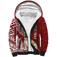 Personalised Polynesian Pacific Bulldog Sherpa Hoodie With Red Hawaii Tribal Tattoo Patterns - Wonder Print Shop