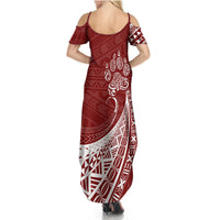 Personalised Polynesian Pacific Bulldog Summer Maxi Dress With Red Hawaii Tribal Tattoo Patterns - Wonder Print Shop
