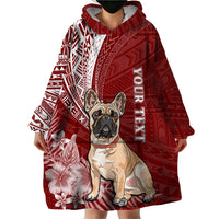 Personalised Polynesian Pacific Bulldog Wearable Blanket Hoodie With Red Hawaii Tribal Tattoo Patterns - Wonder Print Shop