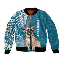 Personalised Polynesian Pacific Bulldog Bomber Jacket With Teal Hawaii Tribal Tattoo Patterns LT7 - Wonder Print Shop