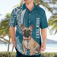 Personalised Polynesian Pacific Bulldog Hawaiian Shirt With Teal Hawaii Tribal Tattoo Patterns - Wonder Print Shop