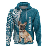 Personalised Polynesian Pacific Bulldog Hoodie With Teal Hawaii Tribal Tattoo Patterns - Wonder Print Shop