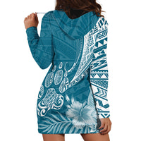 Personalised Polynesian Pacific Bulldog Hoodie Dress With Teal Hawaii Tribal Tattoo Patterns - Wonder Print Shop