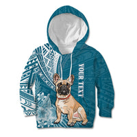 Personalised Polynesian Pacific Bulldog Kid Hoodie With Teal Hawaii Tribal Tattoo Patterns - Wonder Print Shop