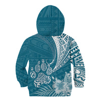 Personalised Polynesian Pacific Bulldog Kid Hoodie With Teal Hawaii Tribal Tattoo Patterns - Wonder Print Shop
