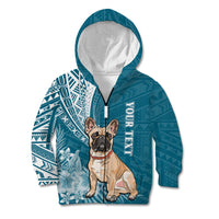 Personalised Polynesian Pacific Bulldog Kid Hoodie With Teal Hawaii Tribal Tattoo Patterns - Wonder Print Shop