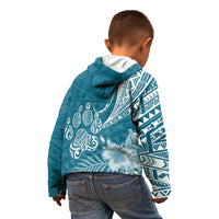 Personalised Polynesian Pacific Bulldog Kid Hoodie With Teal Hawaii Tribal Tattoo Patterns - Wonder Print Shop